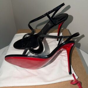 Christian Louboutin Black and Red Patent Leather Strappy Stiletto Sandals